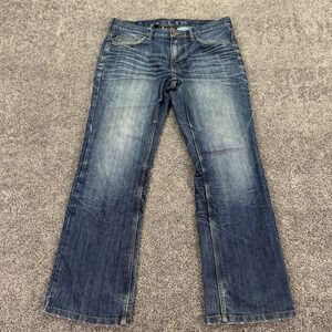 Helix Jeans Mens 34x30 Blue Slim Bootcut Medium Wash Pockets Logo Workwear City